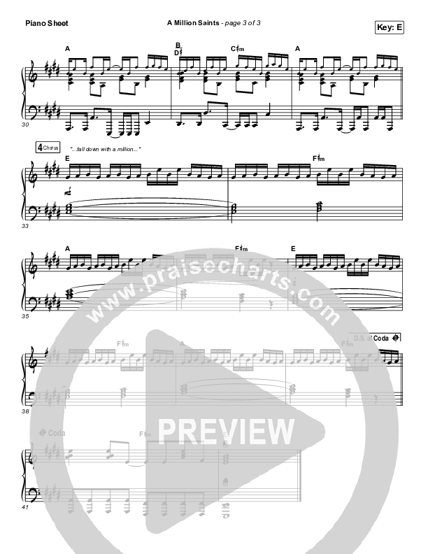 A Million Saints Piano Sheet (Meredith Andrews)