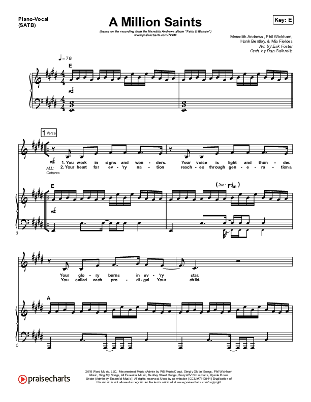 A Million Saints Piano/Vocal (SATB) (Meredith Andrews)