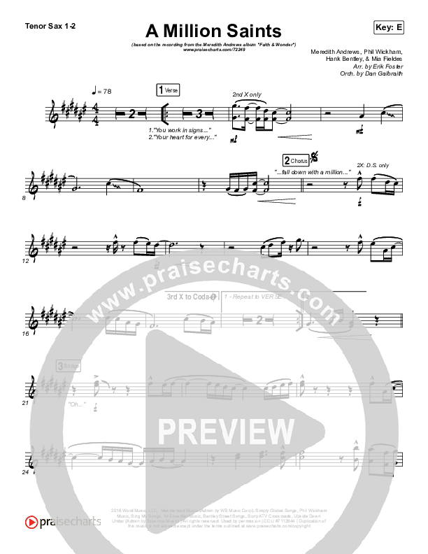 A Million Saints Tenor Sax 1/2 (Meredith Andrews)