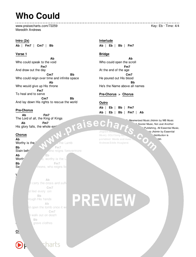 Who Could Chords & Lyrics (Meredith Andrews)