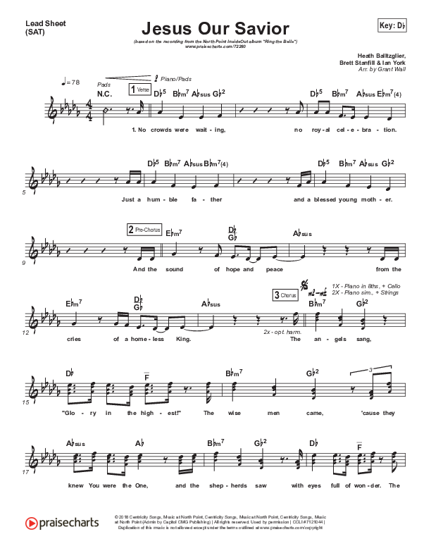 Jesus Our Savior Lead Sheet (North Point Worship / Heath Balltzglier)