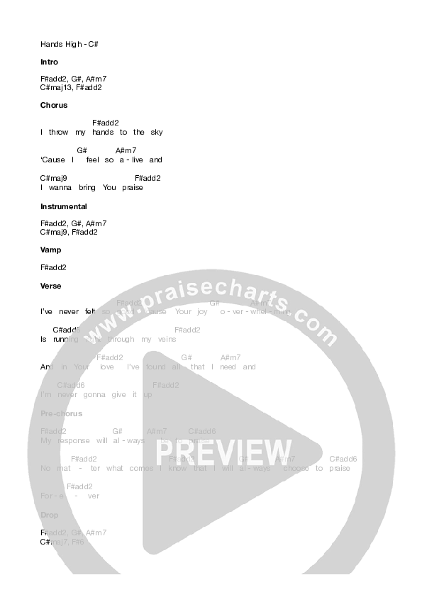 Hands High Chord Chart (Equippers Worship)