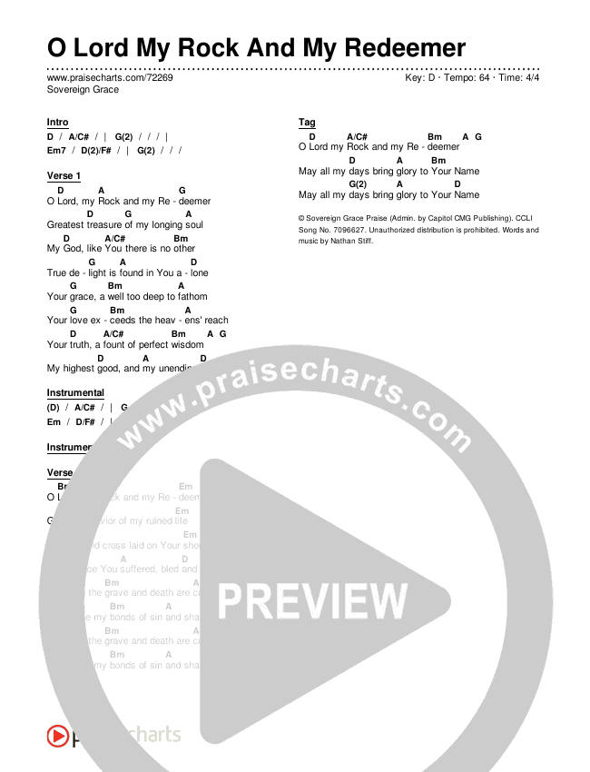 O Lord My Rock And My Redeemer Chords & Lyrics (Sovereign Grace)