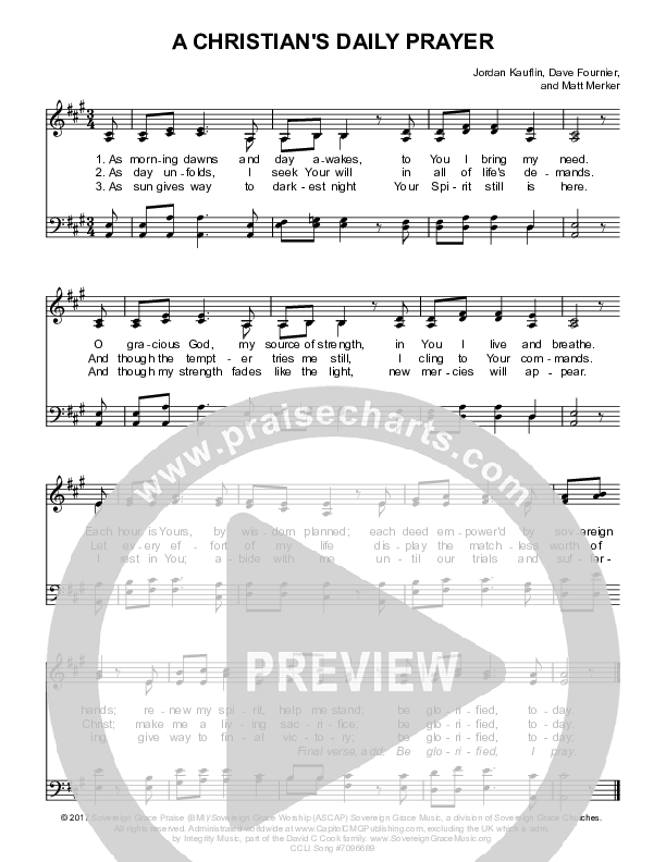 A Christian's Daily Prayer Piano/Vocal (SATB) (Sovereign Grace)