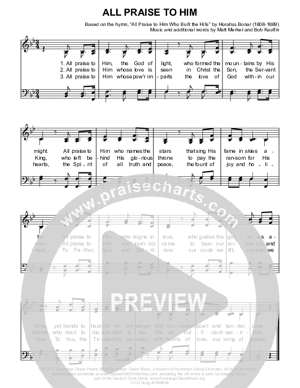 All Praise To Him Piano/Vocal (SATB) (Sovereign Grace)