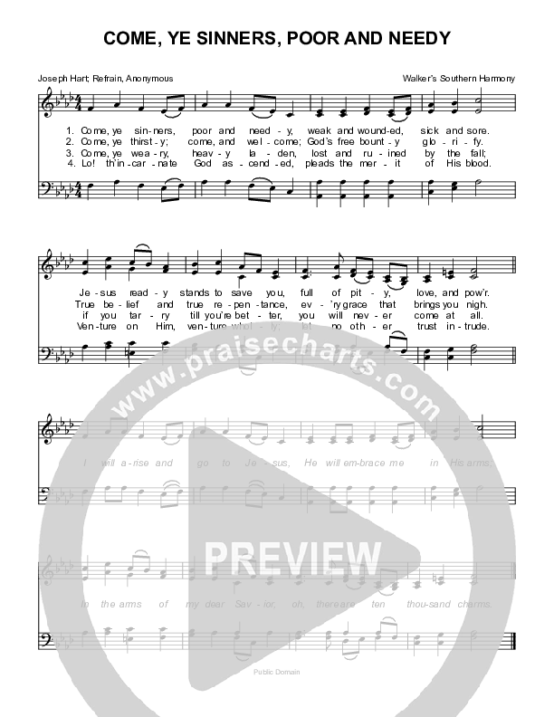 Retencion Provisional Aclarar Come Ye Sinners Poor And Needy Sheet Music PDF (Sovereign Grace) -  PraiseCharts