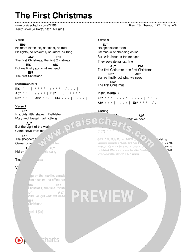 The First Christmas Chords & Lyrics (Tenth Avenue North / Zach Williams)