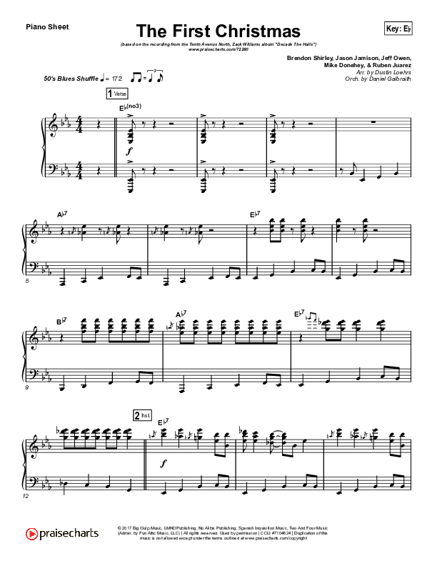 The First Christmas Piano Sheet (Tenth Avenue North / Zach Williams)