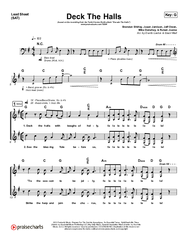 Deck The Halls Lead Sheet (SAT) (Tenth Avenue North)