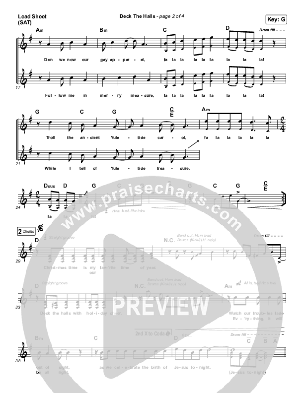 Deck The Halls Lead Sheet (SAT) (Tenth Avenue North)