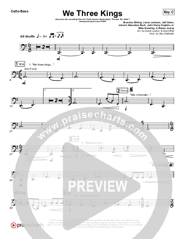 We Three Kings Cello/Bass (Tenth Avenue North / Britt Nicole)