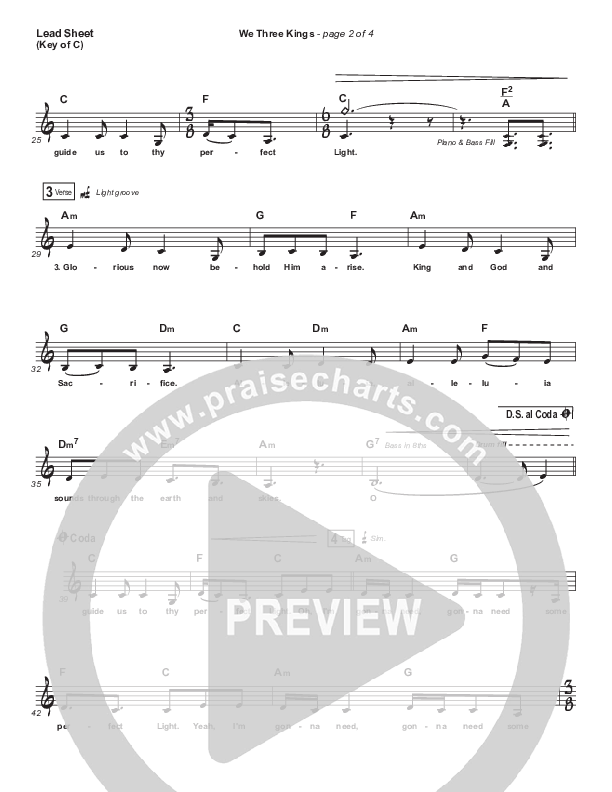 We Three Kings Lead Sheet (Melody) (Tenth Avenue North / Britt Nicole)