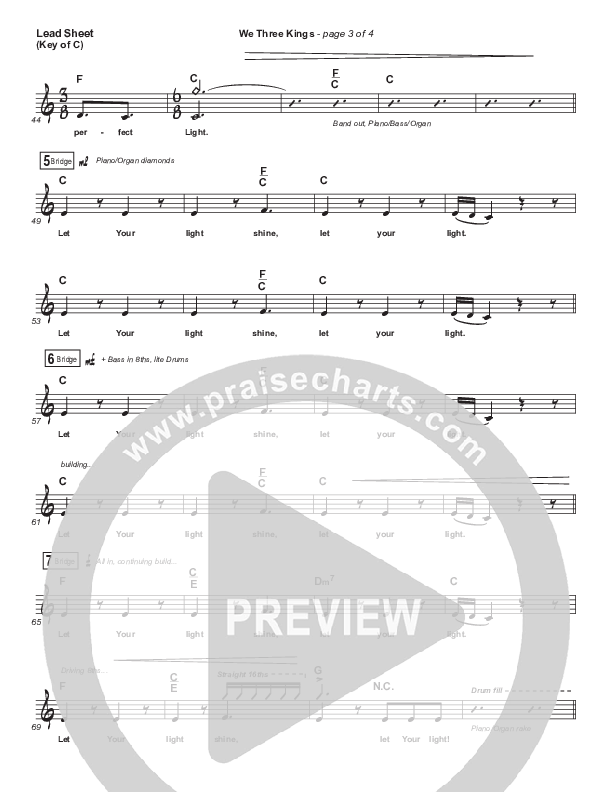 We Three Kings Lead Sheet (Melody) (Tenth Avenue North / Britt Nicole)