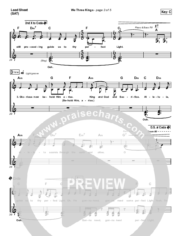 We Three Kings Lead Sheet (SAT) (Tenth Avenue North / Britt Nicole)