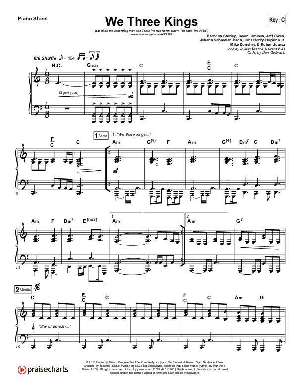 We Three Kings Piano Sheet (Tenth Avenue North / Britt Nicole)