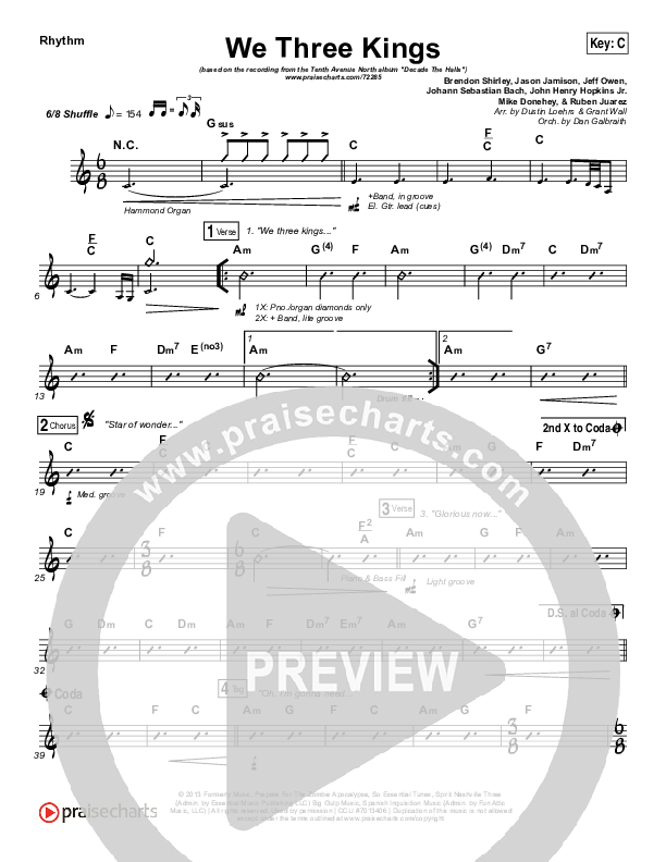 We Three Kings Rhythm Chart (Tenth Avenue North / Britt Nicole)