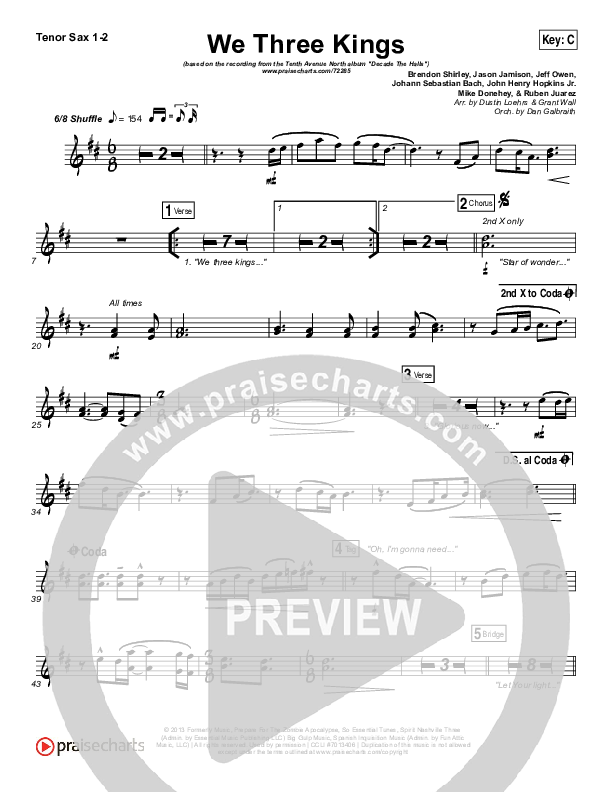 We Three Kings Tenor Sax 1/2 (Tenth Avenue North / Britt Nicole)