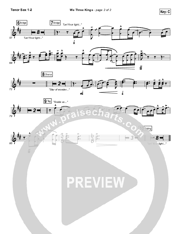 We Three Kings Tenor Sax 1/2 (Tenth Avenue North / Britt Nicole)