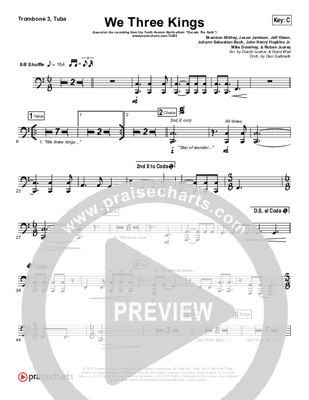 We Three Kings Trombone 3/Tuba (Tenth Avenue North / Britt Nicole)