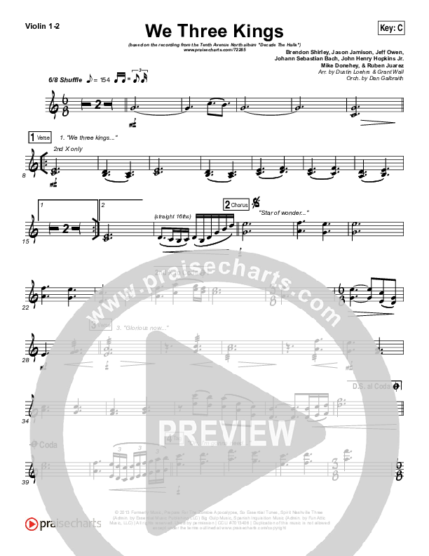 We Three Kings Violin 1/2 (Tenth Avenue North / Britt Nicole)