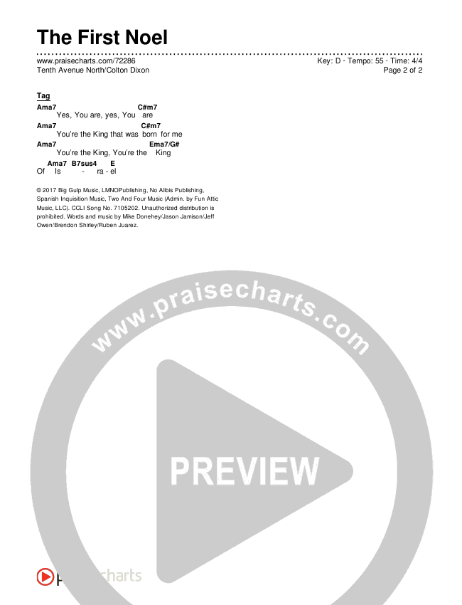 The First Noel Chords & Lyrics (Tenth Avenue North / Colton Dixon)