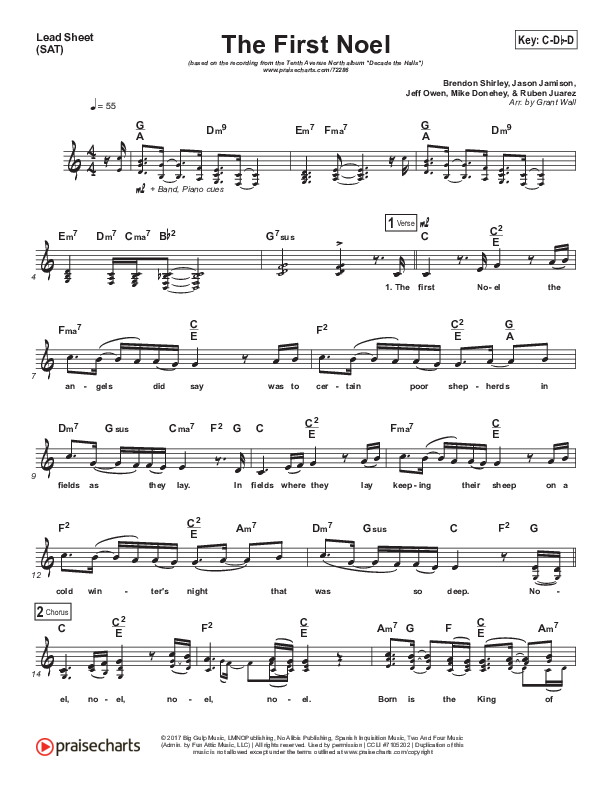 The First Noel Lead Sheet (SAT) (Tenth Avenue North / Colton Dixon)