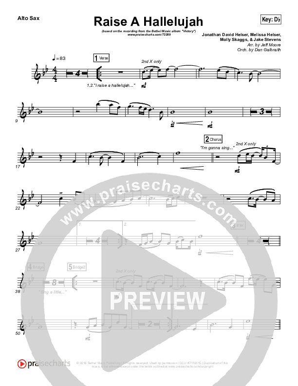 Raise A Hallelujah Alto Sax (Bethel Music / Melissa Helser / Jonathan David Helser)