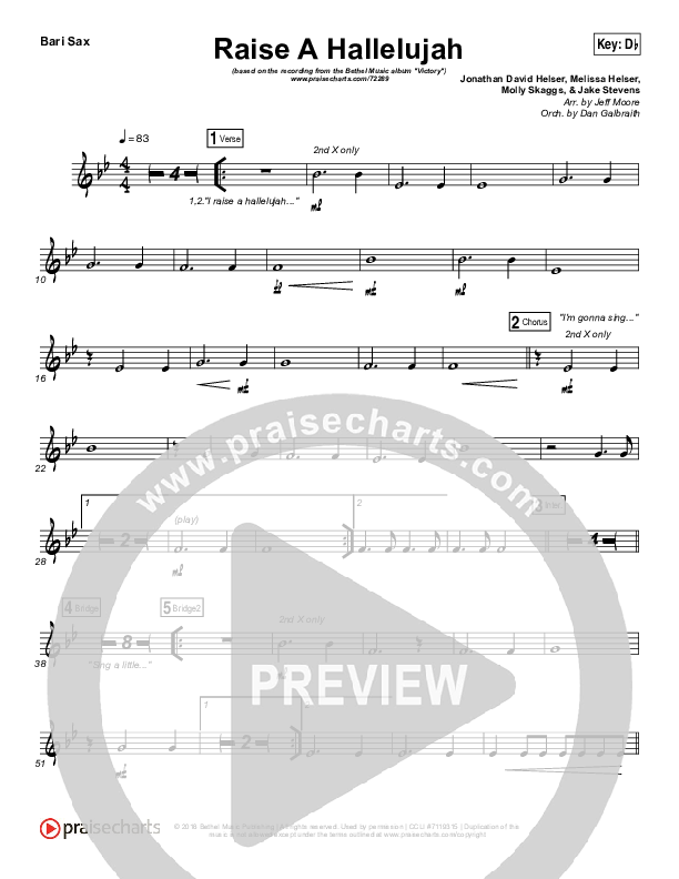Raise A Hallelujah Bari Sax (Bethel Music / Melissa Helser / Jonathan David Helser)