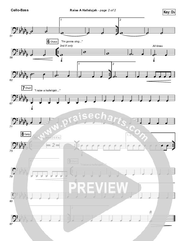 Raise A Hallelujah Cello/Bass (Bethel Music / Melissa Helser / Jonathan David Helser)