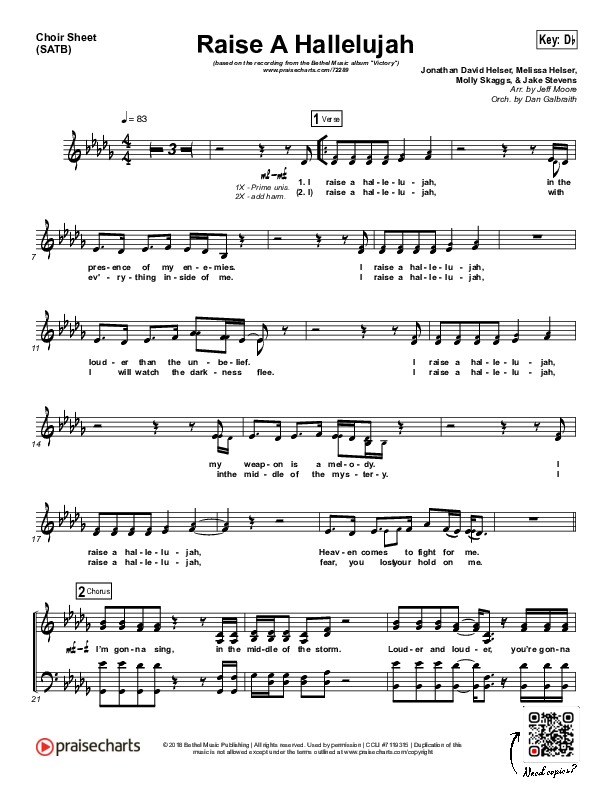 Raise A Hallelujah Choir Vocals (SATB) (Bethel Music / Melissa Helser / Jonathan David Helser)
