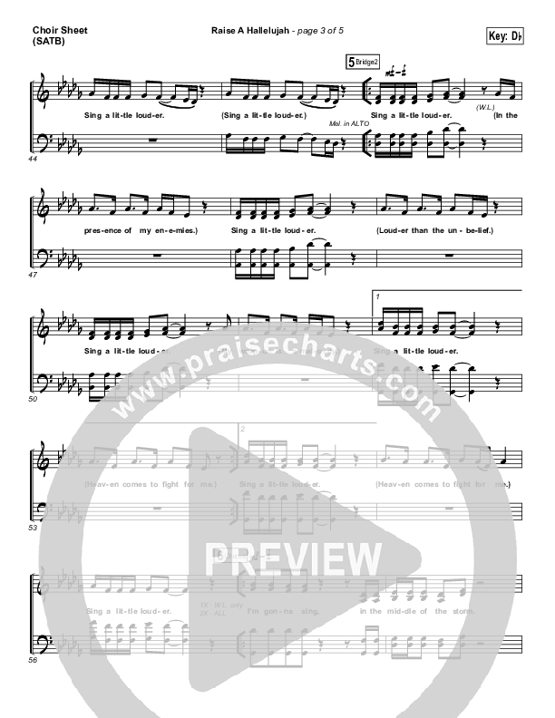 Raise A Hallelujah Choir Sheet (SATB) (Bethel Music / Melissa Helser / Jonathan David Helser)