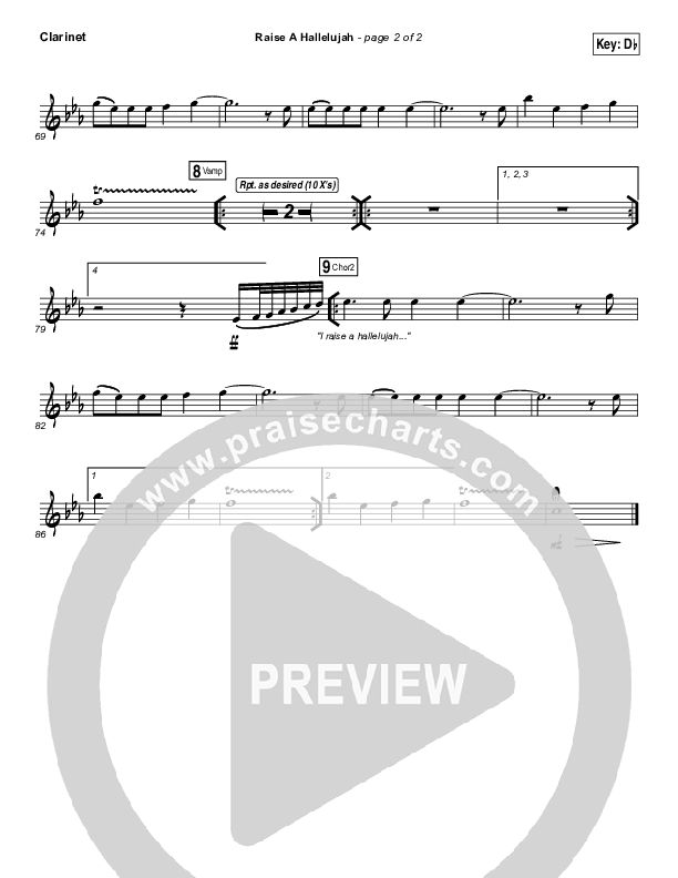 Raise A Hallelujah Clarinet (Bethel Music / Melissa Helser / Jonathan David Helser)
