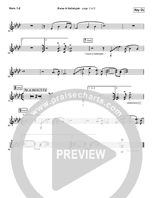 Raise A Hallelujah French Horn Sheet Music PDF (Bethel Music / Melissa
