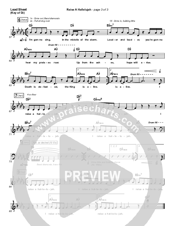 Raise A Hallelujah Lead Sheet (Melody) (Bethel Music / Melissa Helser / Jonathan David Helser)