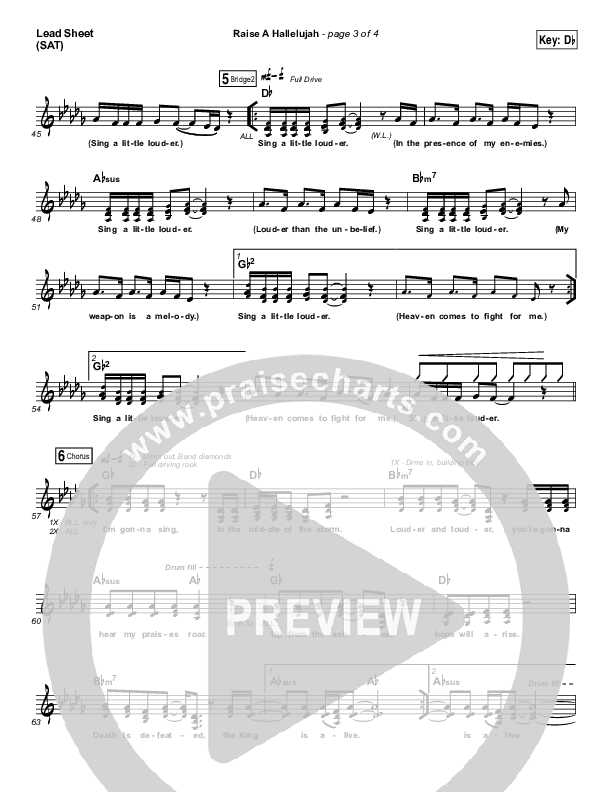 Raise A Hallelujah Lead Sheet (SAT) (Bethel Music / Melissa Helser / Jonathan David Helser)