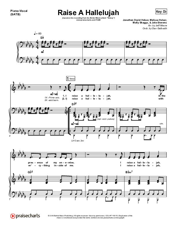 Raise A Hallelujah Piano/Vocal (SATB) (Bethel Music / Melissa Helser / Jonathan David Helser)