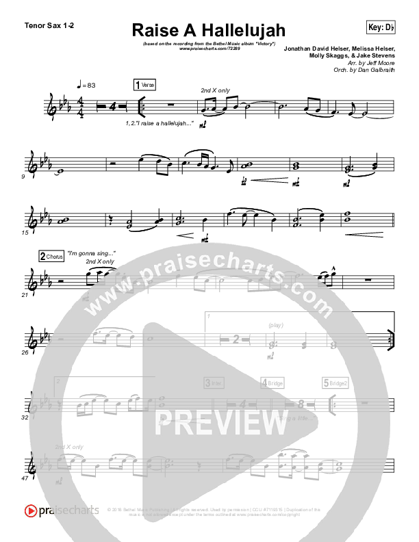 Raise A Hallelujah Tenor Sax 1/2 (Bethel Music / Melissa Helser / Jonathan David Helser)