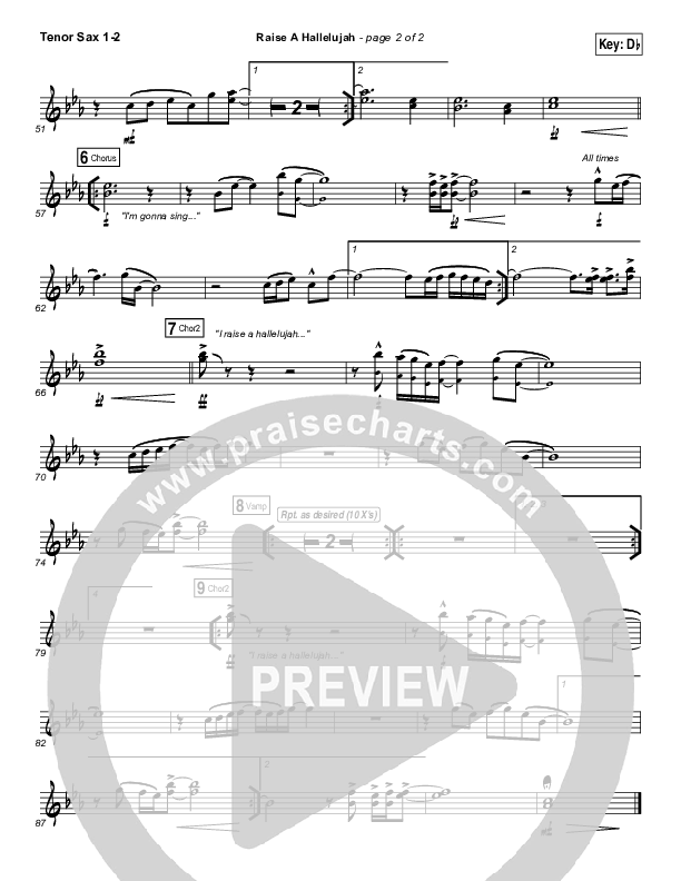 Raise A Hallelujah Tenor Sax 1/2 (Bethel Music / Melissa Helser / Jonathan David Helser)