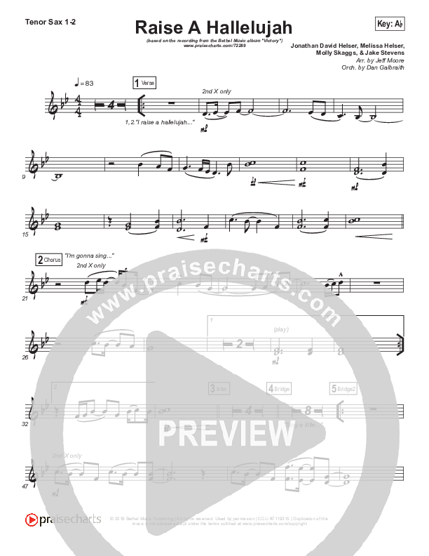 Raise A Hallelujah Tenor Sax 1 (Bethel Music / Melissa Helser / Jonathan David Helser)