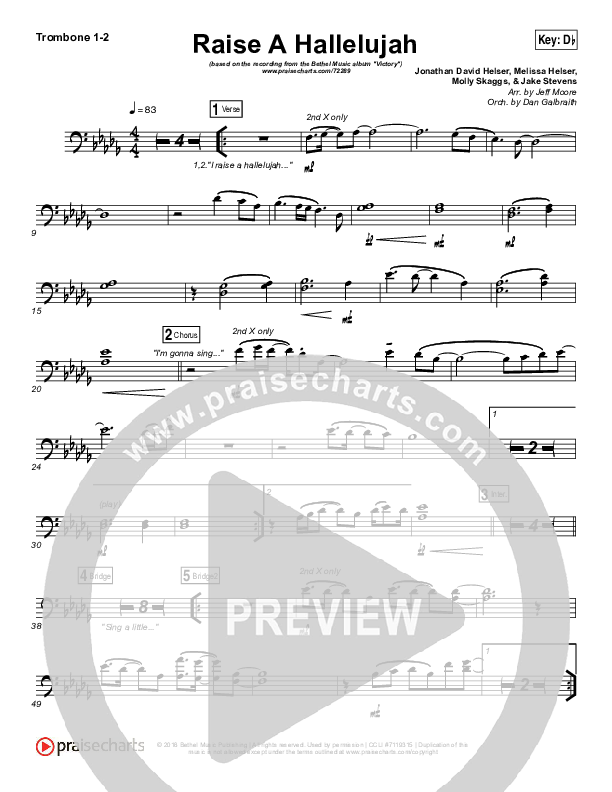 Raise A Hallelujah Trombone 1/2 (Bethel Music / Melissa Helser / Jonathan David Helser)