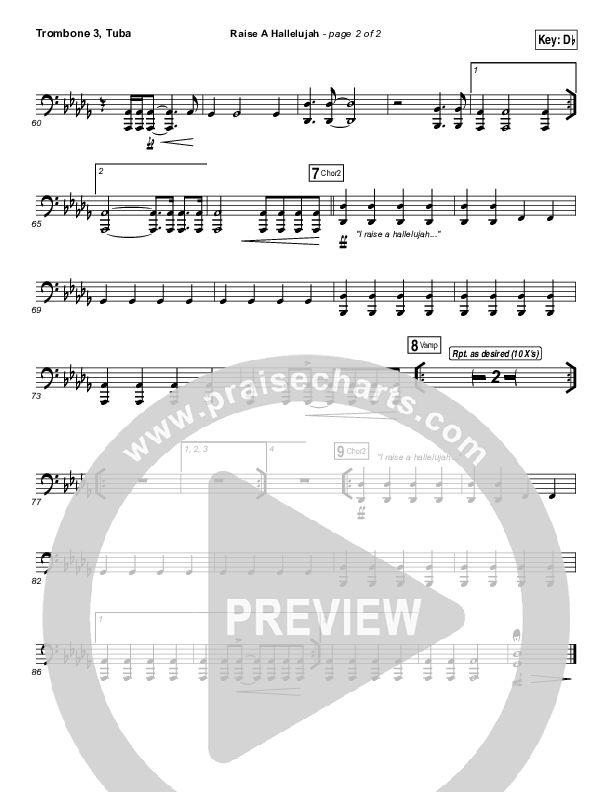 Raise A Hallelujah Trombone 3/Tuba (Bethel Music / Melissa Helser / Jonathan David Helser)