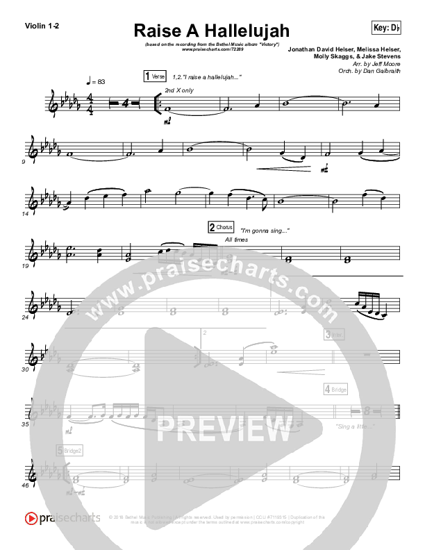 Raise A Hallelujah Violin 1/2 (Bethel Music / Melissa Helser / Jonathan David Helser)
