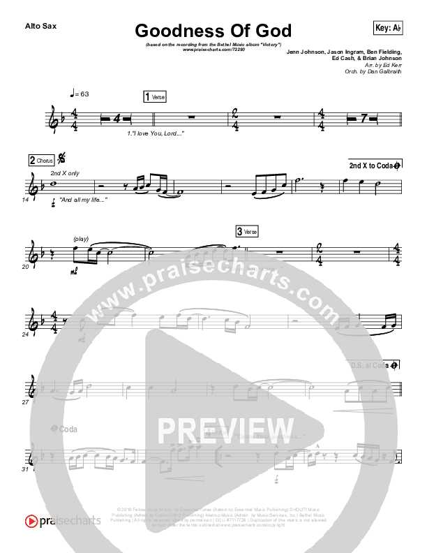 Goodness Of God Alto Sax (Bethel Music / Jenn Johnson)
