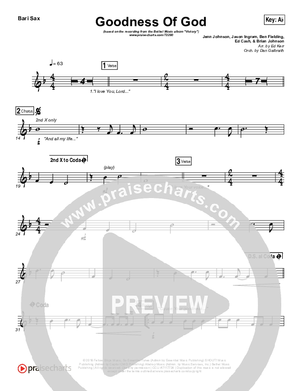 Goodness Of God Bari Sax (Bethel Music / Jenn Johnson)