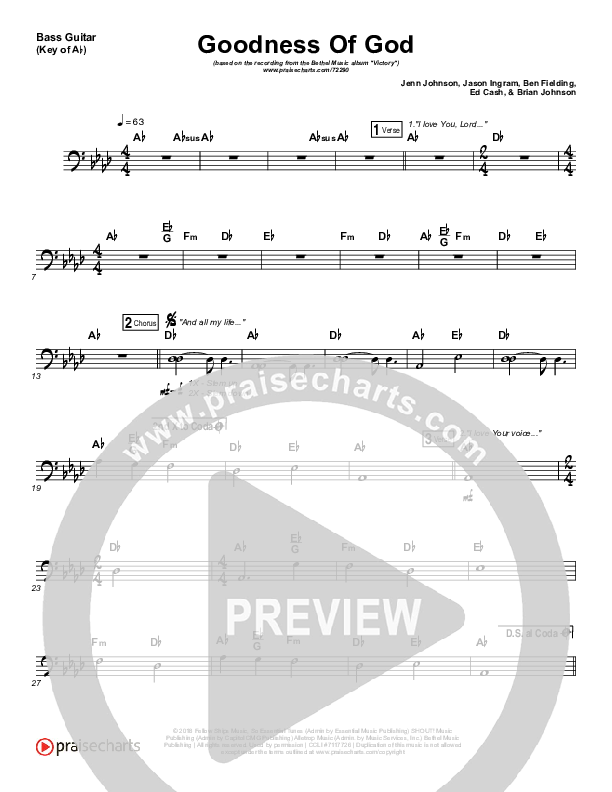 Goodness Of God Bass Guitar (Bethel Music / Jenn Johnson)