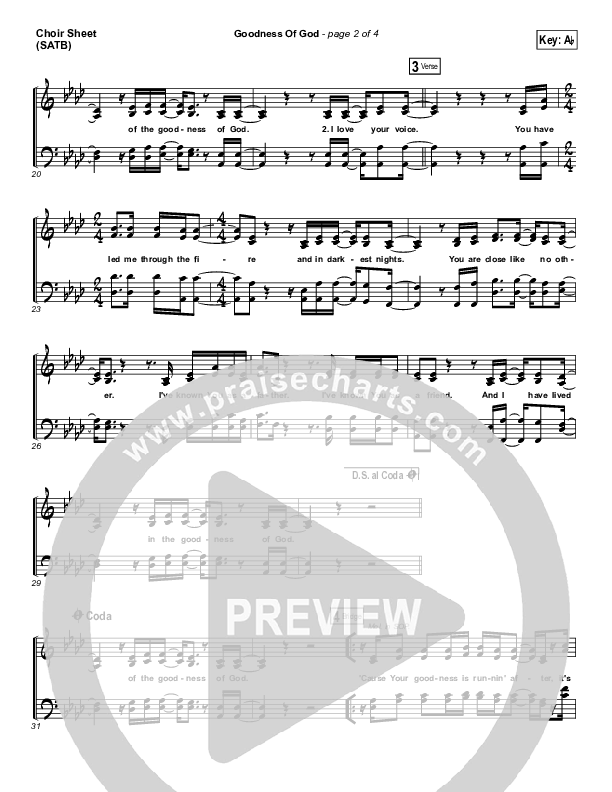 Goodness Of God Choir Sheet (SATB) (Bethel Music / Jenn Johnson)