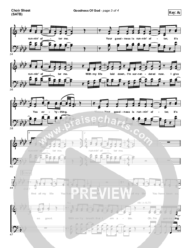 Goodness Of God Choir Sheet (SATB) (Bethel Music / Jenn Johnson)