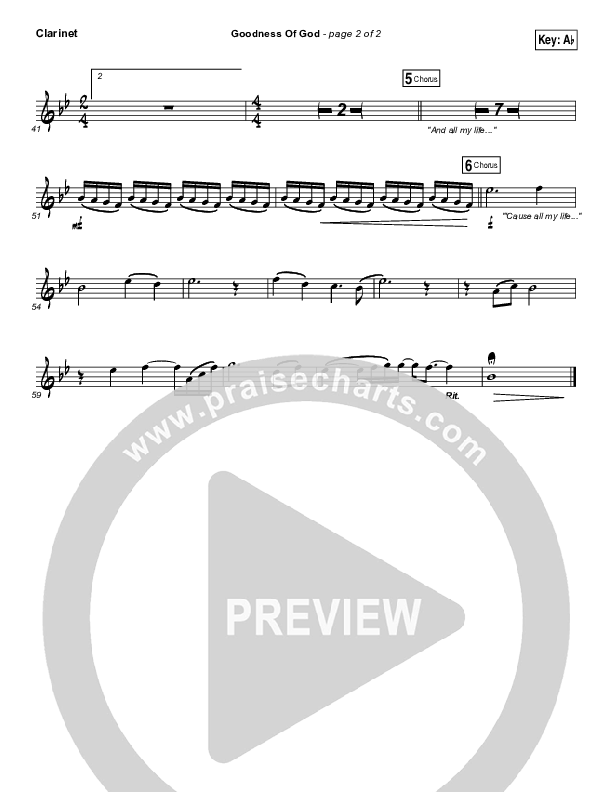 Goodness Of God Clarinet 1,2 (Bethel Music / Jenn Johnson)