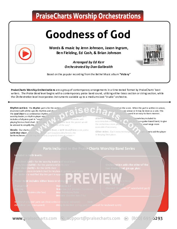 Goodness Of God Cover Sheet (Bethel Music / Jenn Johnson)