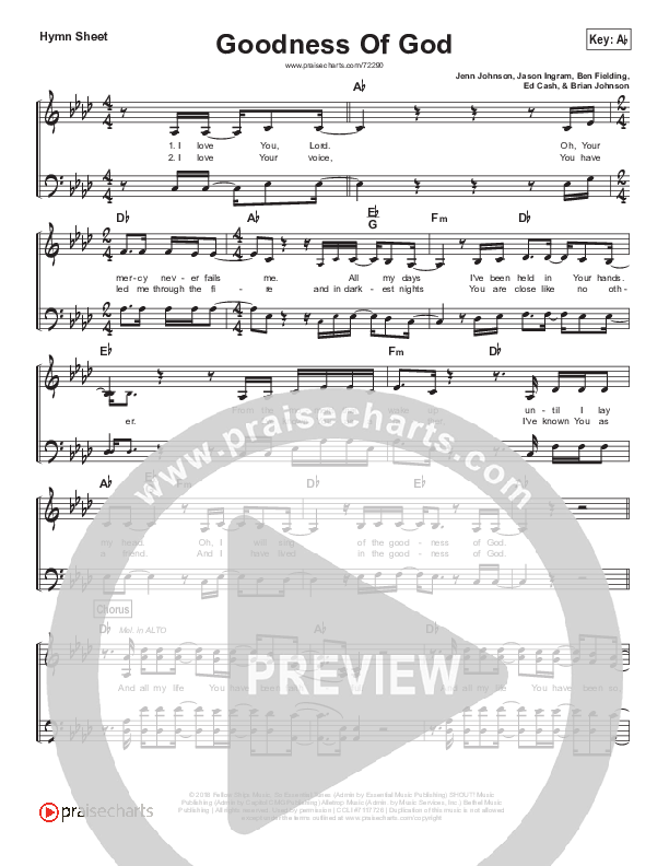 Goodness Of God Hymn Sheet (Bethel Music / Jenn Johnson)